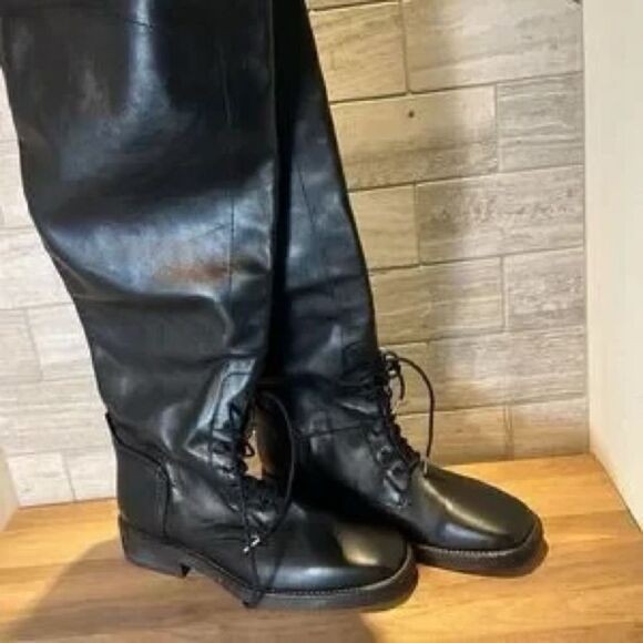 Free People We The Free Tanner Tall Boots Black Leather Knee High Flat US 9 - Picture 9 of 14